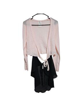 Danskin Dance Womens Size Large Pink Tie Waist Cardigan Black Sheer Wrap Skirt
